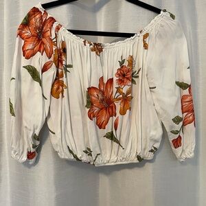 Forever 21 Floral Off-Shoulder Blouse - White, Orange, Green